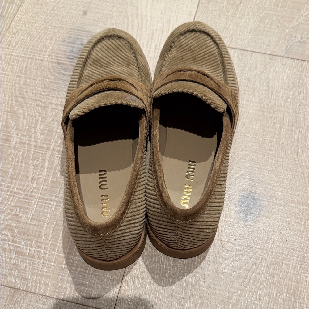 Miu Miu Tan Corduroy Loafers - Picture 3 of 4